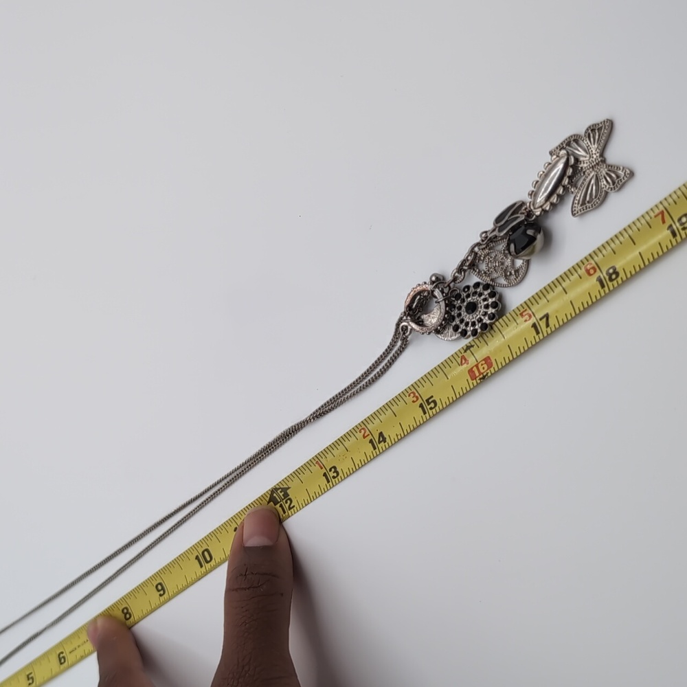 Vintage Silver Toned Long Charm Necklace With Butterfly & other assorted Charms - Picture 8 of 8
